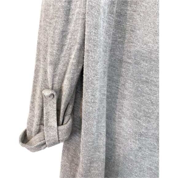 Joan Vass Cardigan  Size S Open Front Light Grey Knit Sweater Roll-tab Sleeves - Picture 2 of 14